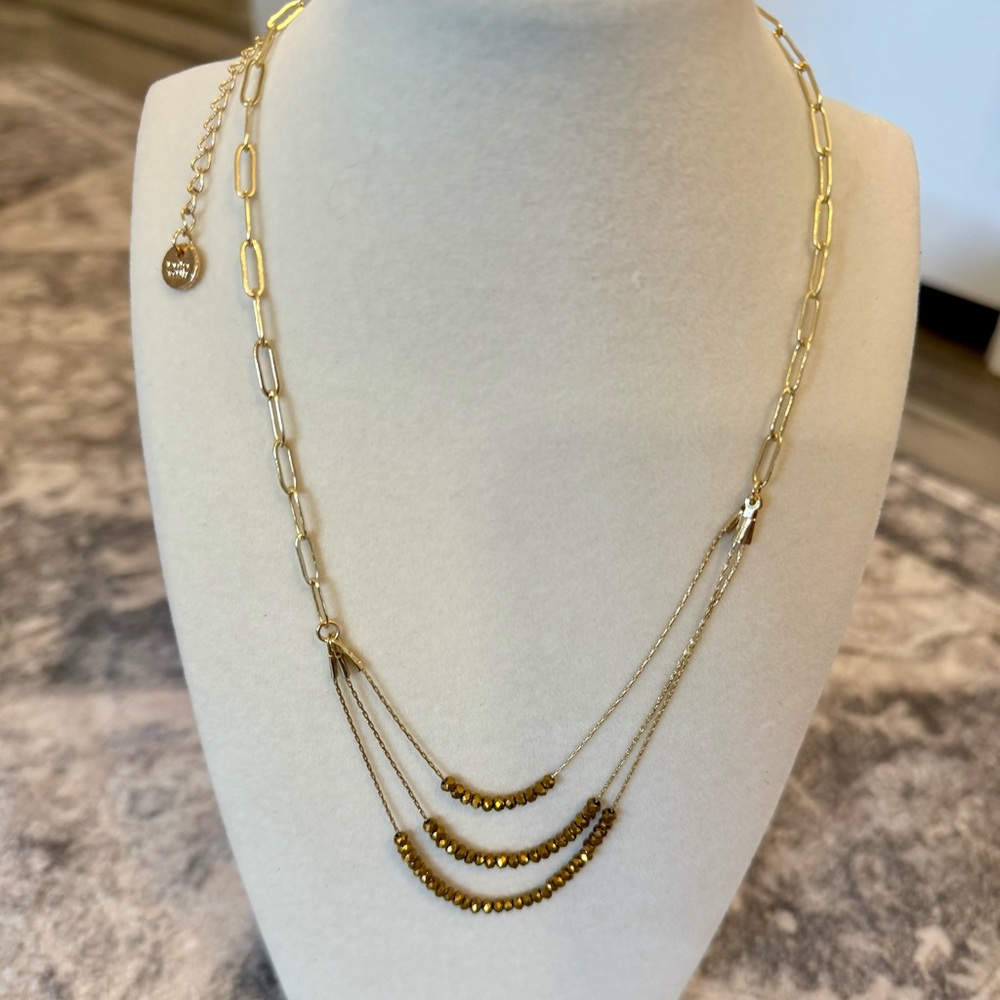 Brand new Marlyn Schiff Elegant Beaded Gold Layered Necklace